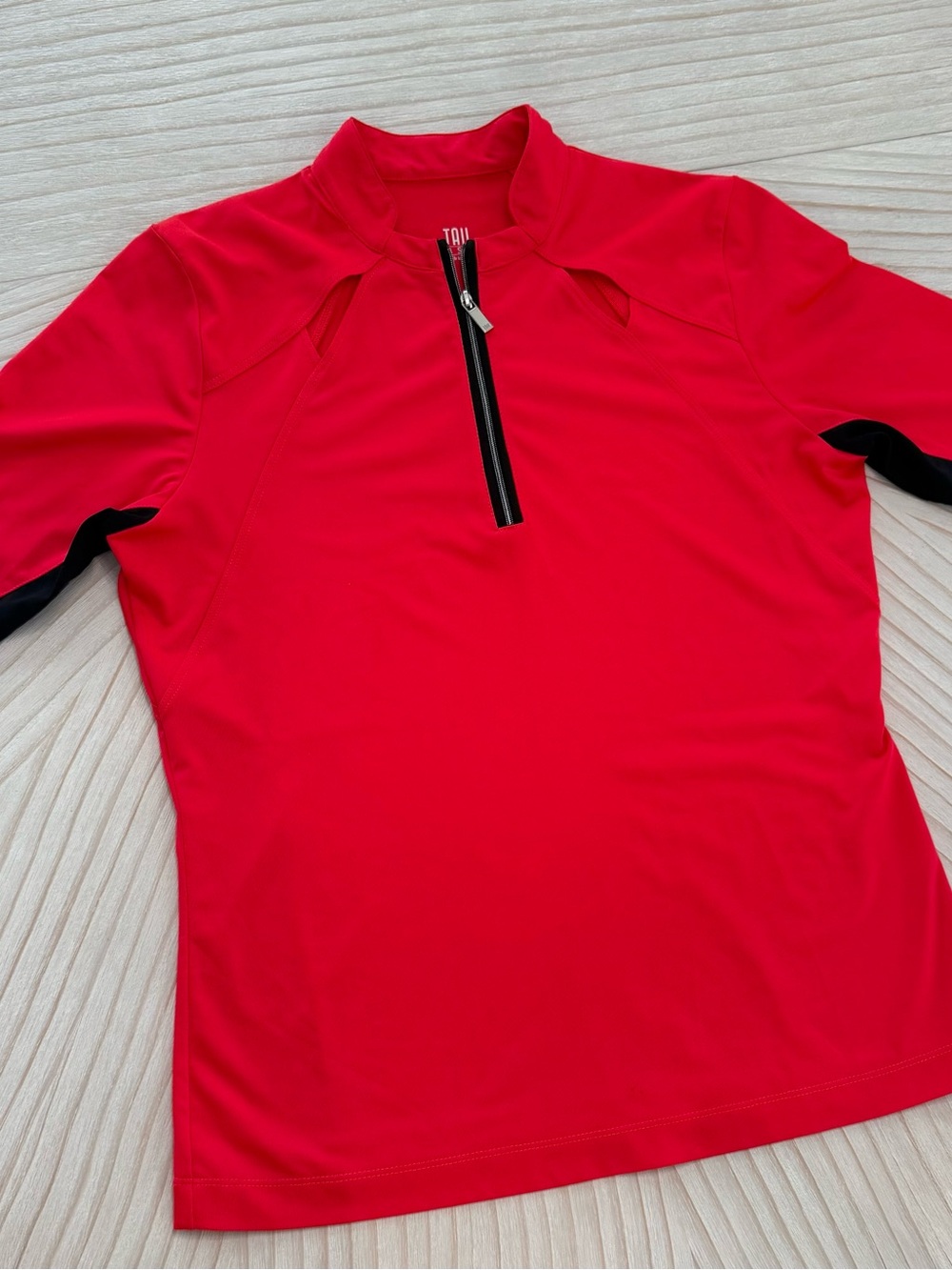 Red Short Sleeve Zip-Front Performance Tee - Picture 6 of 6